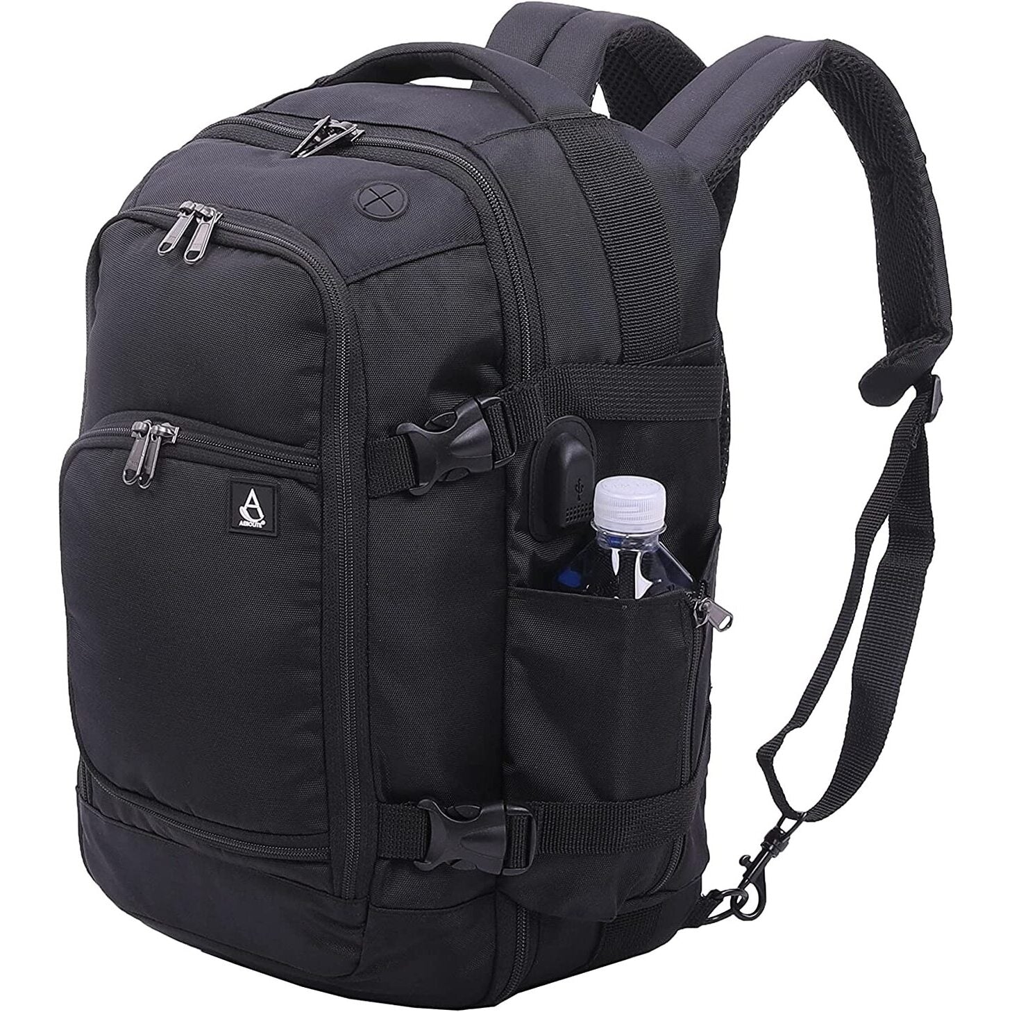 Aerolite (40x20x25cm) Backpack/Rucksack Approved for Ryanair with YKK Zippers, Built-in USB Charging Port, Black