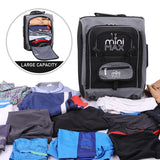 Aerolite MiniMAX black suitcase with open compartment showing large packing capacity for clothes and travel essentials.