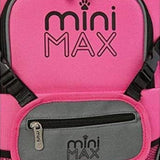 Close-up of Aerolite MiniMAX pink suitcase front pouch, showcasing its stylish and functional design.