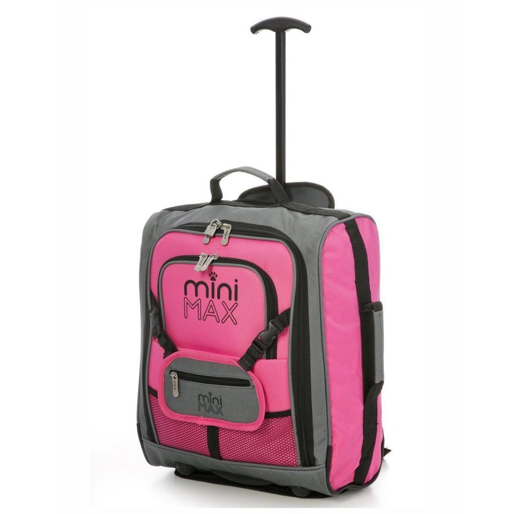 Aerolite MiniMAX pink suitcase with front pouch and backpack straps, ideal for EasyJet under-seat luggage.