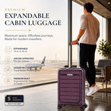 Aerolite Expandable Cabin Suitcase 55x40x20cm to 55x40x23cm – Ryanair & Wizz Air Priority Carry On Luggage, Recycled Ocean Plastic, Laptop & Tablet Pocket, USB Charging, Silvadur® Anti-Microbial Lining, TSA Lock (Wine)