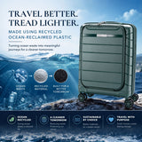 Aerolite Expandable Cabin Suitcase 55x40x20cm to 55x40x23cm – Ryanair & Wizz Air Priority Carry On Luggage, Recycled Ocean Plastic, Laptop & Tablet Pocket, USB Charging, Silvadur® Anti-Microbial Lining, TSA Lock (Green)