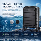 Aerolite Expandable Cabin Suitcase 55x40x20cm to 55x40x23cm – Ryanair & Wizz Air Priority Carry On Luggage, Recycled Ocean Plastic, Laptop & Tablet Pocket, USB Charging, Silvadur® Anti-Microbial Lining, TSA Lock (Black)