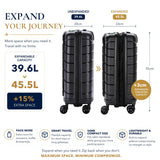 Aerolite Expandable Cabin Suitcase 55x40x20cm to 55x40x23cm – Ryanair & Wizz Air Priority Carry On Luggage, Recycled Ocean Plastic, Laptop & Tablet Pocket, USB Charging, Silvadur® Anti-Microbial Lining, TSA Lock (Black)
