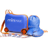 Aerolite MiniMax Childrens Ride - On Suitcase Fits 45x36x20cm EasyJet Maximum Size Kids Hand Luggage With Wheels 29L, Free Neck Pillow, Travel Bag & Stickers (Blue) - Aerolite UK