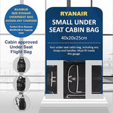 Aerolite Ryanair-approved under-seat cabin bag with 40x20x25cm dimensions, designed to avoid extra charges and fit perfectly in airline luggage sizers.