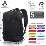 Aerolite (55x35x20cm) 39L Cabin Luggage Laptop Backpack Rucksack With YKK Zippers Fits Up To 15.6" Laptop, Approved for Ryanair (Priority), easyJet Plus, British Airways & Many More