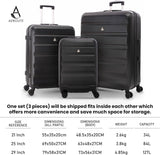 Aerolite Hard Shell 3 Piece Lightweight Suitcase Complete Luggage Set (Cabin 21" + Medium 25"+ Large 29" Hold Luggage Suitcase)