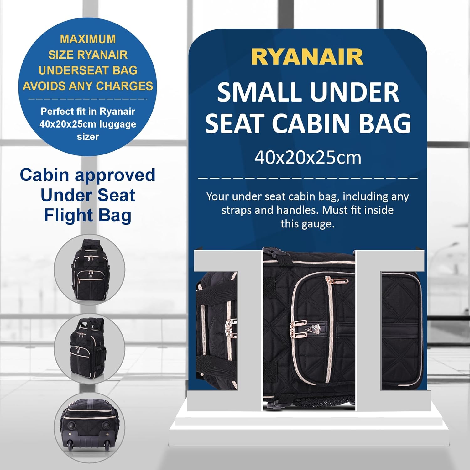 Ryanair 40x20x25 Maximum Size Hand Cabin Luggage Approved Travel