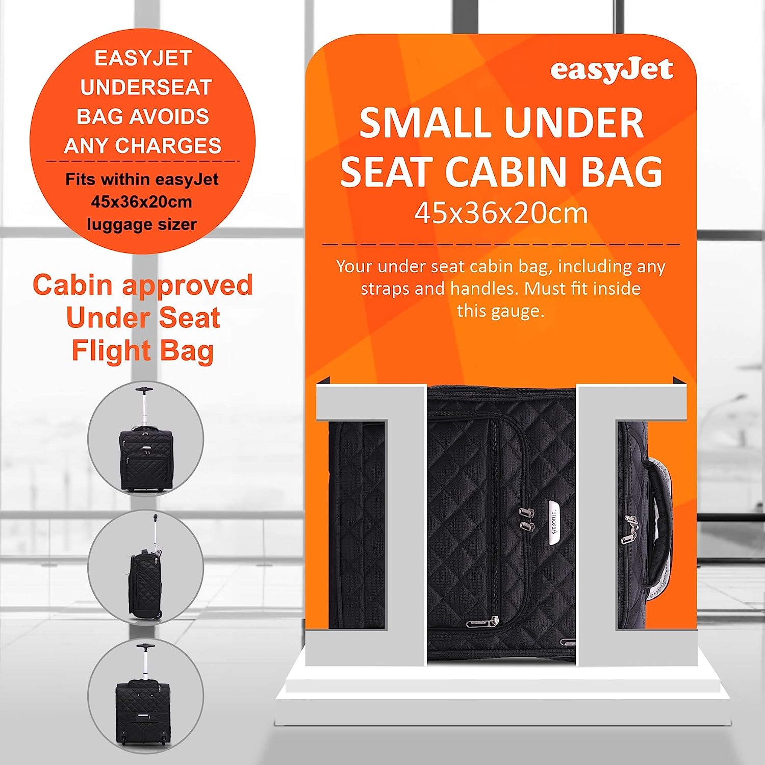 Aerolite easyJet Maximum Size (45x36x20) Holdall New and Improved 2021  Cabin Luggage Under Seat Flight Bag, Black