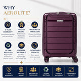 Aerolite Expandable Cabin Suitcase 55x40x20cm to 55x40x23cm – Ryanair & Wizz Air Priority Carry On Luggage, Recycled Ocean Plastic, Laptop & Tablet Pocket, USB Charging, Silvadur® Anti-Microbial Lining, TSA Lock (Wine)