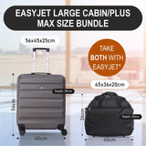 Aerolite Easyjet Bundle, Large Cabin (56x45x25cm) Lightweight Hard Shell Cabin Suitcase & (45x36x20cm) Easyjet Max Holdall - Aerolite UK