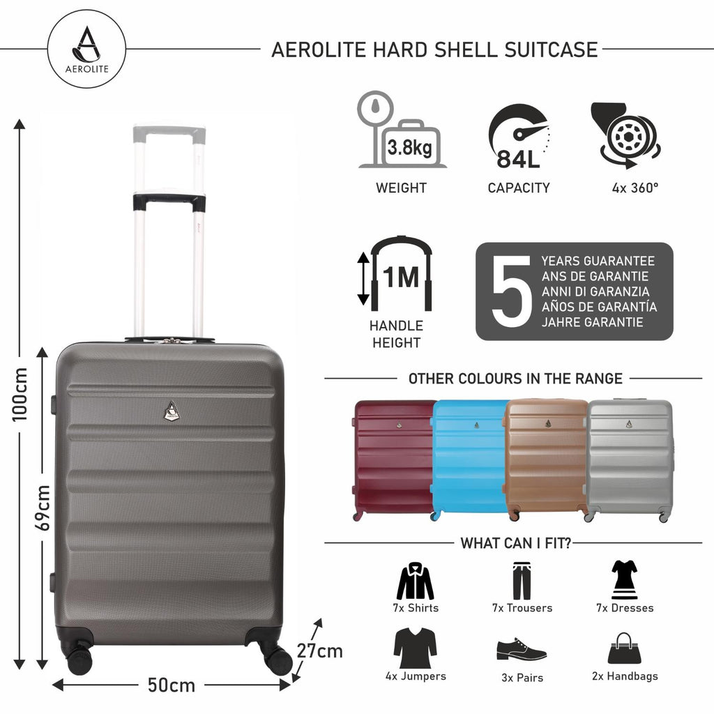 Aerolite 25" Medium Lightweight Hard Shell Checked In Hold Luggage Sui
