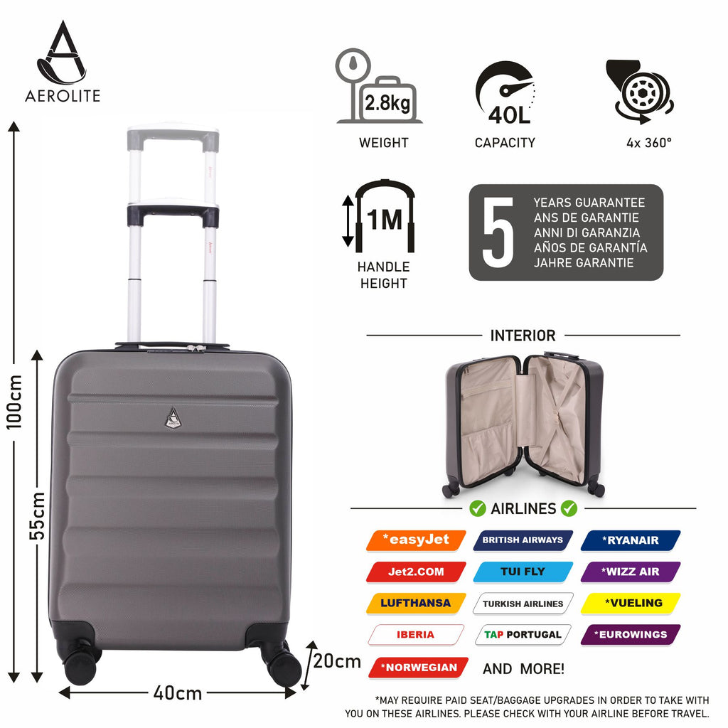 Aerolite (55x40x20cm) Lightweight Cabin Luggage Approved for Ryanair