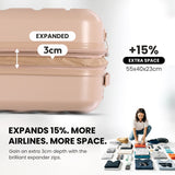 Aerolite Expandable 55x40x20cm to 55x40x23cm Ryanair Priority, Wizz Air Priority, Lufthansa Max Size Lightweight Hard Shell Carry On Hand Cabin Luggage Suitcase with 4 Wheels (BEIGE)