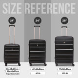 Aerolite 3-Piece Luggage Set – Lightweight Hard Shell Suitcases with 4 Dual Spinner Wheels & TSA Lock – Expandable Cabin (21”), Medium (24”), Large (28”) – Expandable Carry-On Case Included – Black