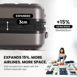 Aerolite Expandable 55x40x20cm to 55x40x23cm Ryanair Priority, Wizz Air Priority, Lufthansa Max Size Lightweight Hard Shell Carry On Hand Cabin Luggage Suitcase with 4 Wheels (CHARCOAL)