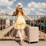 Aerolite 24” Medium 67L ABS Check-In Suitcase – Lightweight Hard Shell Luggage with 4 Spinner Wheels, TSA Lock & Organised Interior – Beige