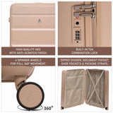 Aerolite Lightweight ABS Hard Shell 4 Wheel Spinner 4 Piece Travel Luggage Suitcase Set , Cabin + Medium + Large + Extra Large (BEIGE)