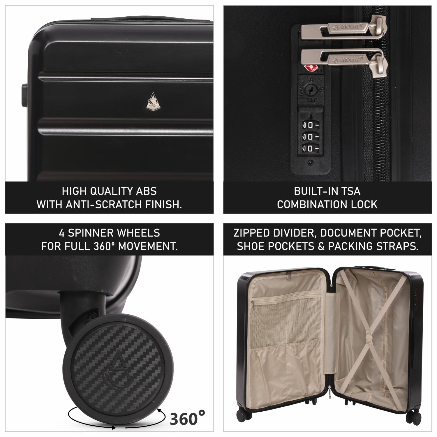 Hard Shell Aerolite Luggage Lock Aerolite 24” Medium 67L ABS Check