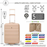 Aerolite Expandable 55x40x20-23cm Cabin Luggage – Ryanair & Wizz Air Priority Max Size Hard Shell Carry-On Suitcase with 2 Wheels & TSA Lock – 40L to 46L - Beige