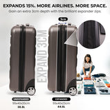 Aerolite Expandable 55x40x20-23cm Cabin Luggage – Ryanair & Wizz Air Priority Max Size Hard Shell Carry-On Suitcase with 2 Wheels & TSA Lock – 40L to 46L - Charcoal
