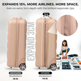 Aerolite Expandable 55x40x20-23cm Cabin Luggage – Ryanair & Wizz Air Priority Max Size Hard Shell Carry-On Suitcase with 2 Wheels & TSA Lock – 40L to 46L - Beige