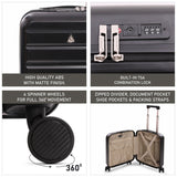 Aerolite 45x36x20cm EasyJet Cabin Suitcase – Underseat Hard Shell Carry On Luggage with 8 Spinner Wheels, TSA Lock & ABS Shell, Lightweight 28L Cabin Bag (Black)