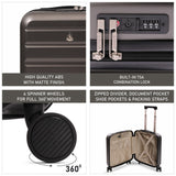 Aerolite 45x36x20cm EasyJet Cabin Suitcase – Underseat Hard Shell Carry On Luggage with 8 Spinner Wheels, TSA Lock & ABS Shell, Lightweight 28L Cabin Bag (Charcoal)