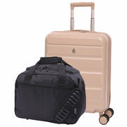 Aerolite 2-Piece Travel Bundle – 55x40x20/23cm Expandable Hard Shell Cabin Suitcase + 40x30x20cm Eco-Friendly Underseat Holdall, TSA Lock, Airline-Approved Lightweight Luggage Set (Beige+Black)