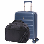 Aerolite 2-Piece Travel Bundle – 55x40x20/23cm Expandable Hard Shell Cabin Suitcase + 40x30x20cm Eco-Friendly Underseat Holdall, TSA Lock, Airline-Approved Lightweight Luggage Set (Blue+Black)
