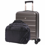 Aerolite 2-Piece Travel Bundle – 55x40x20/23cm Expandable Hard Shell Cabin Suitcase + 40x30x20cm Eco-Friendly Underseat Holdall, TSA Lock, Airline-Approved Lightweight Luggage Set (Charcoal+Black)