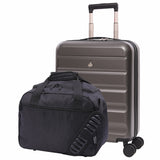 Aerolite 2-Piece Travel Bundle – 55x40x20/23cm Expandable Hard Shell Cabin Suitcase + 40x30x20cm Eco-Friendly Underseat Holdall, TSA Lock, Airline-Approved Lightweight Luggage Set (Charcoal+Black)