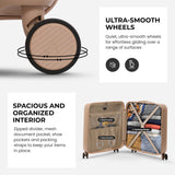 Aerolite 56x45x25cm Cabin Luggage – British Airways, Jet2 & Easyjet Upgrade Maximum Allowance – Lightweight Hard Shell 8-Wheel Suitcase with TSA Lock – 56.25L - Beige