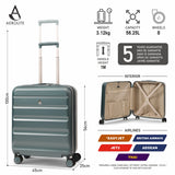 Aerolite 56x45x25cm Cabin Luggage – British Airways, Jet2 & Easyjet Upgrade Maximum Allowance – Lightweight Hard Shell 8-Wheel Suitcase with TSA Lock – 56.25L - Forest Green