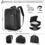 AEROLITE British Airways Max (40x30x15cm) New and Improved 2024, Max Size For BA, KLM, Air France, Approved For EasyJet, Virgin Atlantic Under Seat Flight Backpack, Black - Aerolite UK