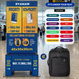 Aerolite 40x30x20cm Ryanair & Wizz Air Cabin Backpack – Underseat Carry On Hand Luggage, Lightweight 24L Travel Rucksack with Luggage Strap, Approved for easyJet & More (Black)