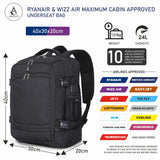 Aerolite 40x30x20cm Ryanair & Wizz Air Underseat Travel Backpack – Cabin Size Hand Luggage with USB Charging Port, RFID Pocket, Wet Compartment, YKK Zippers & Luggage Strap (Black)