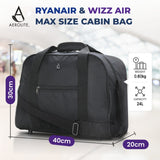 Aerolite 40x30x20cm Ryanair & Wizz Air Maximum Cabin Holdall – Lightweight 24L Underseat Carry On Hand Luggage Travel Bag with Shoulder Strap, Also Approved for Easyjet & More (Black)