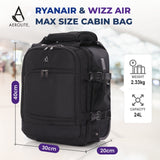 Aerolite Premium 40x30x20cm Ryanair & Wizz Air Trolley Backpack – Underseat Cabin Bag with Wheels, USB Charging Port, 24L Carry On Hand Luggage, Recycled Travel Rucksack (Black)