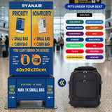 Aerolite Premium 40x30x20cm Ryanair & Wizz Air Trolley Backpack – Underseat Cabin Bag with Wheels, USB Charging Port, 24L Carry On Hand Luggage, Recycled Travel Rucksack (Black)