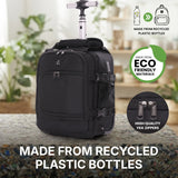 Aerolite Premium 40x30x20cm Ryanair & Wizz Air Trolley Backpack – Underseat Cabin Bag with Wheels, USB Charging Port, 24L Carry On Hand Luggage, Recycled Travel Rucksack (Black)