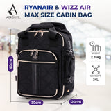 Aerolite Premium 40x30x20cm Ryanair & Wizz Air Quilted Trolley Backpack – Underseat Cabin Bag with Wheels, USB Charging Port, 24L Carry On Hand Luggage, Showerproof Travel Rucksack (Black)