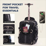 Aerolite Premium 40x30x20cm Ryanair & Wizz Air Quilted Trolley Backpack – Underseat Cabin Bag with Wheels, USB Charging Port, 24L Carry On Hand Luggage, Showerproof Travel Rucksack (Black)
