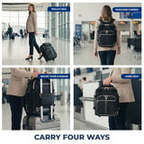 Aerolite Premium 40x30x20cm Ryanair & Wizz Air Quilted Trolley Backpack – Underseat Cabin Bag with Wheels, USB Charging Port, 24L Carry On Hand Luggage, Showerproof Travel Rucksack (Black)