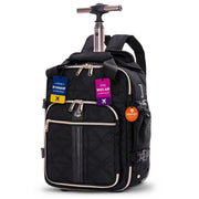 Aerolite Premium 40x30x20cm Ryanair & Wizz Air Quilted Trolley Backpack – Underseat Cabin Bag with Wheels, USB Charging Port, 24L Carry On Hand Luggage, Showerproof Travel Rucksack (Black)