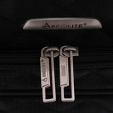 Close-up of Aerolite cabin bag's SBS zips and branded logo, highlighting durability and premium design.