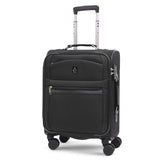 Black suitcase with wheels and handle on a white background