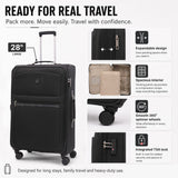 Aerolite Premium 28 Inch Expandable Large Suitcase 103L-120L Lightweight Soft Shell Checked Luggage with Reinforced Metal Frame, Japanese YKK Zips, TSA Lock & Silent Dual Spinner Wheels
