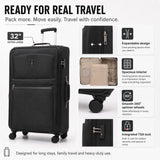 Aerolite Premium 32 Inch Extra Large Expandable Suitcase 150L-172L Lightweight Soft Shell Checked Luggage with Reinforced Metal Frame, Japanese YKK Zips, TSA Lock & Silent Dual Spinner Wheels
